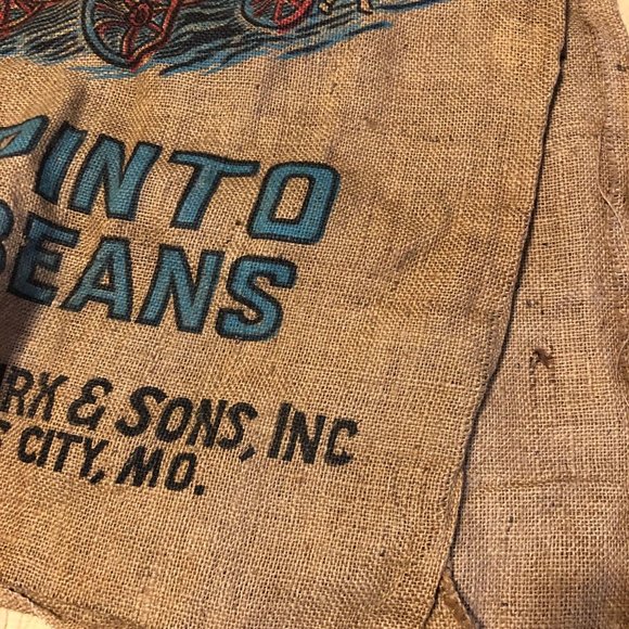 Burlap Sack BuckBoard PDQ Pinto Beans 100lbs Bag Bright Wagon Horse Western Vint - Picture 15 of 16